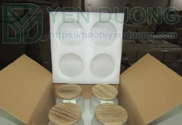 Nhận đặt hàng sản xuất xốp định hình pe foam chống sốc cho sản phẩm chai lọ thủy tinh đựng thực phẩm